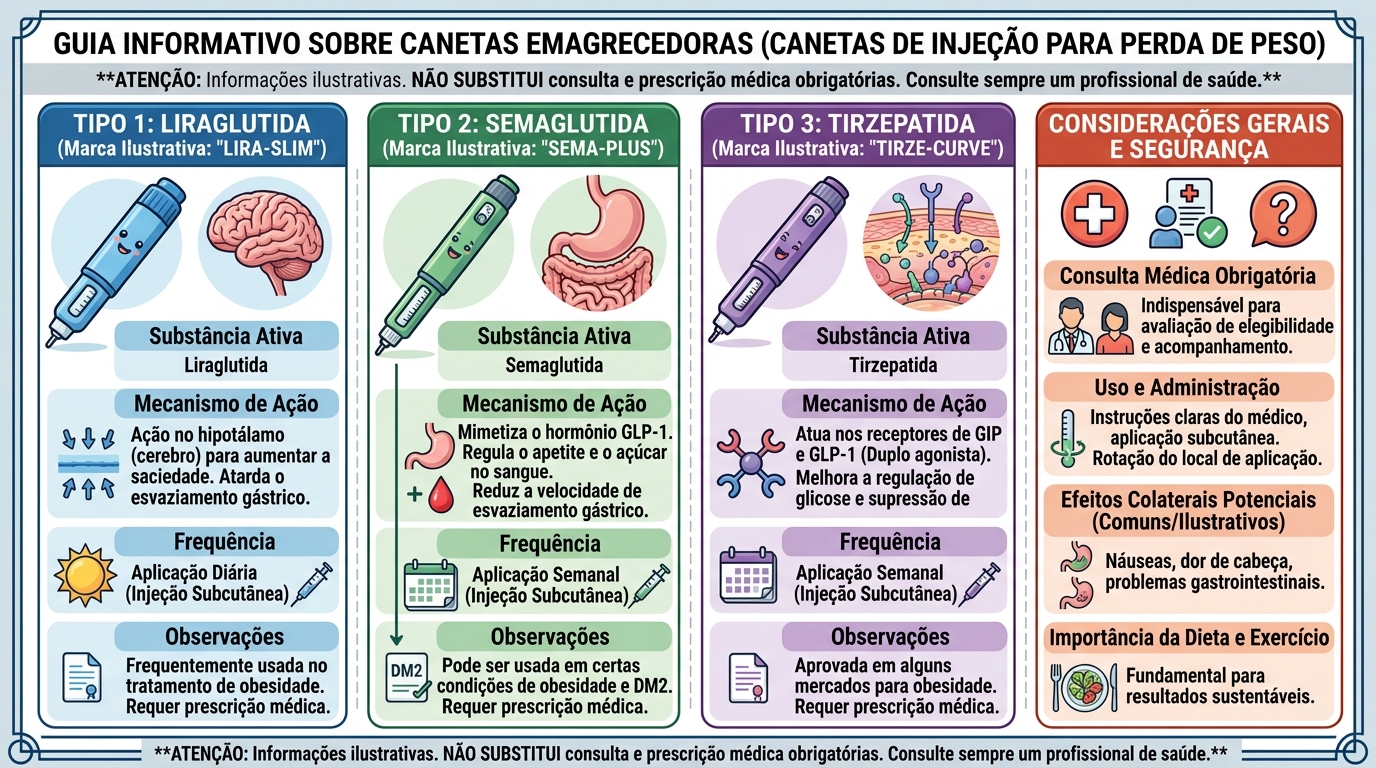 DIferentes tipos de canetas emagrecedoras
