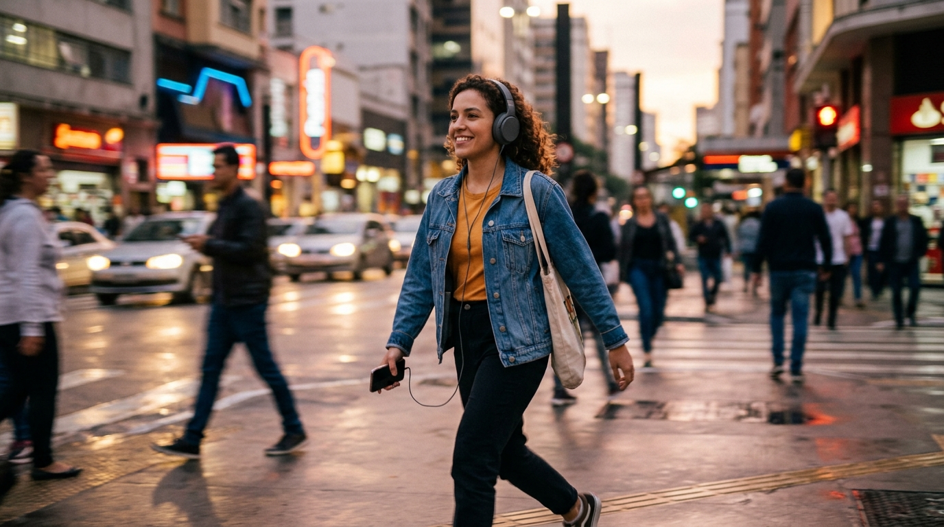 Pessoa caminhando no ambiente urbano
